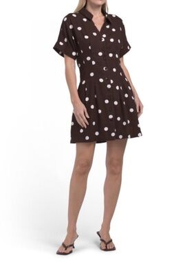 NWT Rachel Zoe Brown Polka Dot Short Sleeve Linen Dress